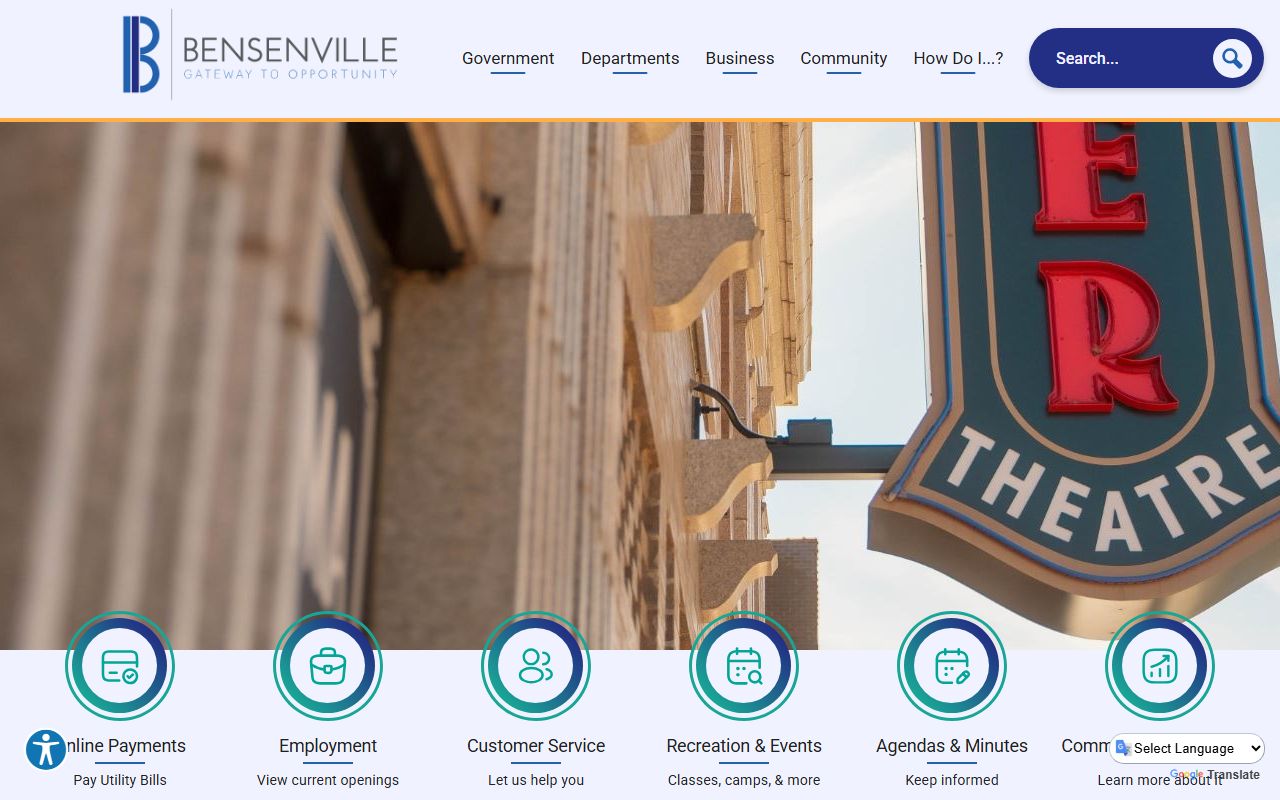 Bensenville White Pages village homepage showing local government services