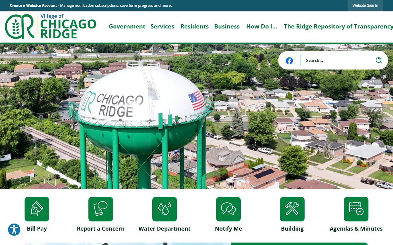 Chicago Ridge White Pages village government homepage showing services