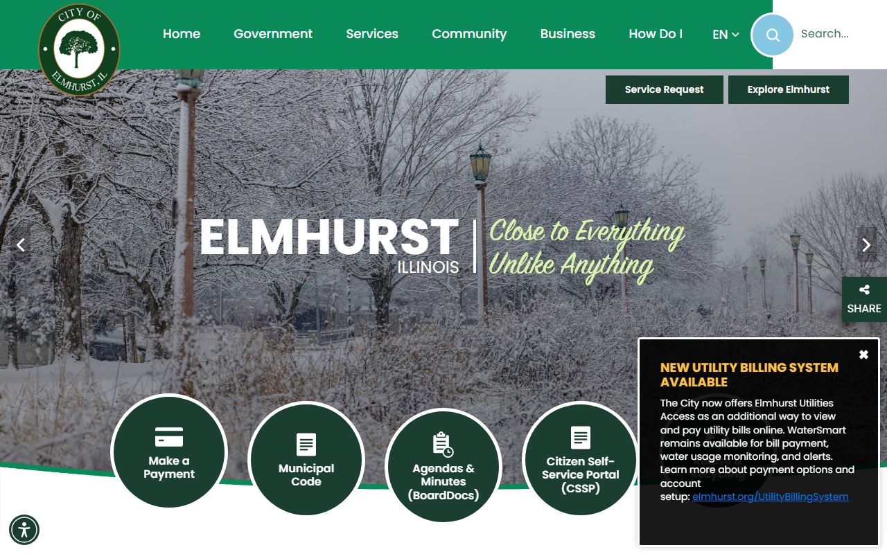 Elmhurst White Pages city website showing local government contacts
