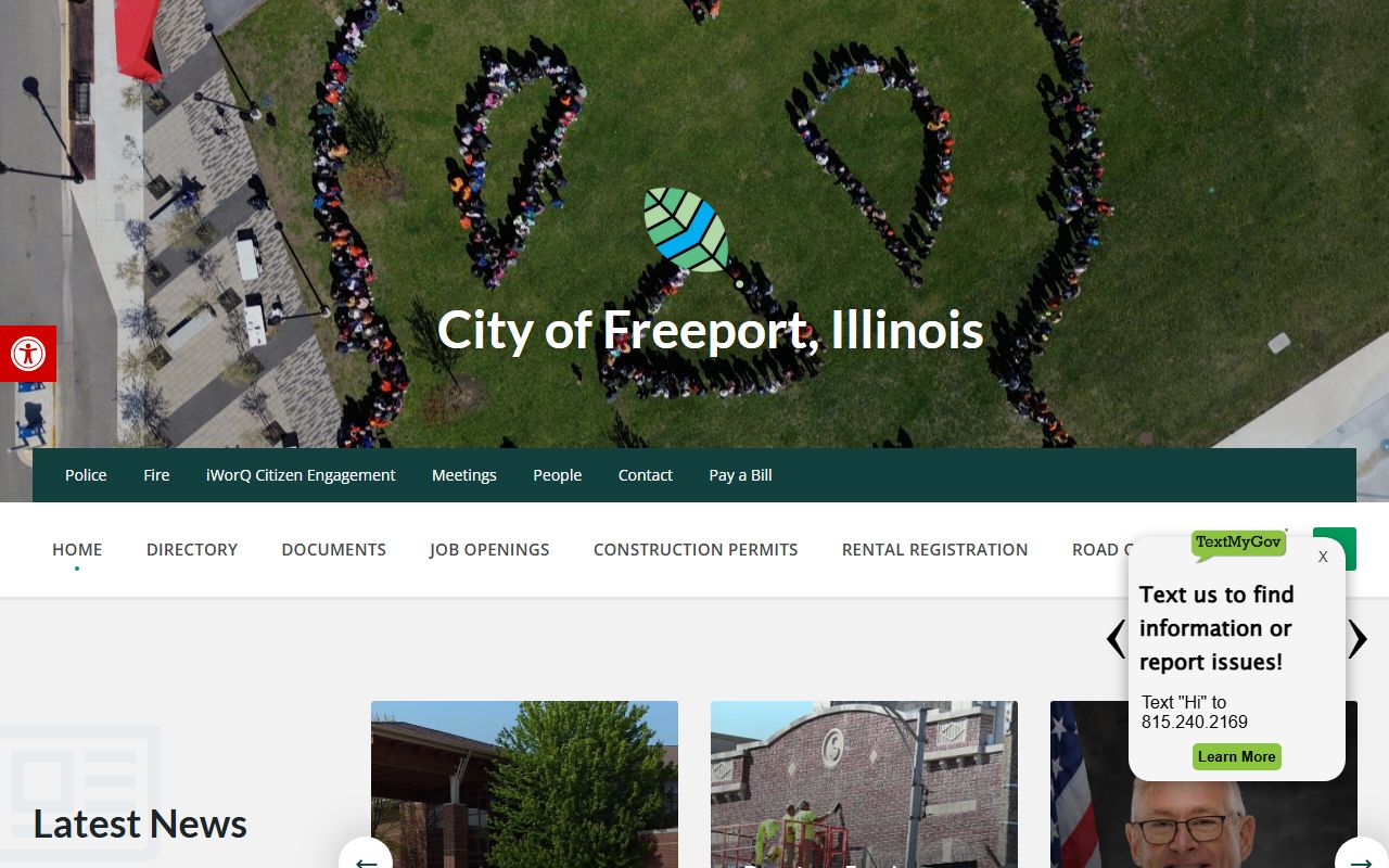 Freeport White Pages city homepage showing government services and department contacts