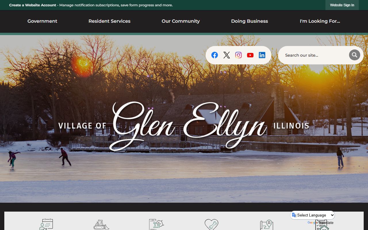 Glen Ellyn White Pages village government homepage showing local services
