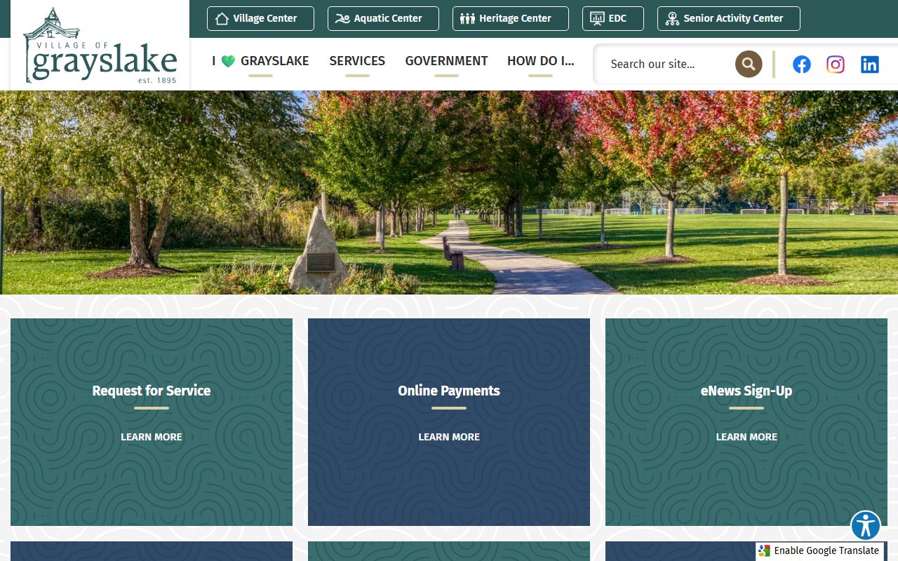 Grayslake White Pages village government homepage with local services