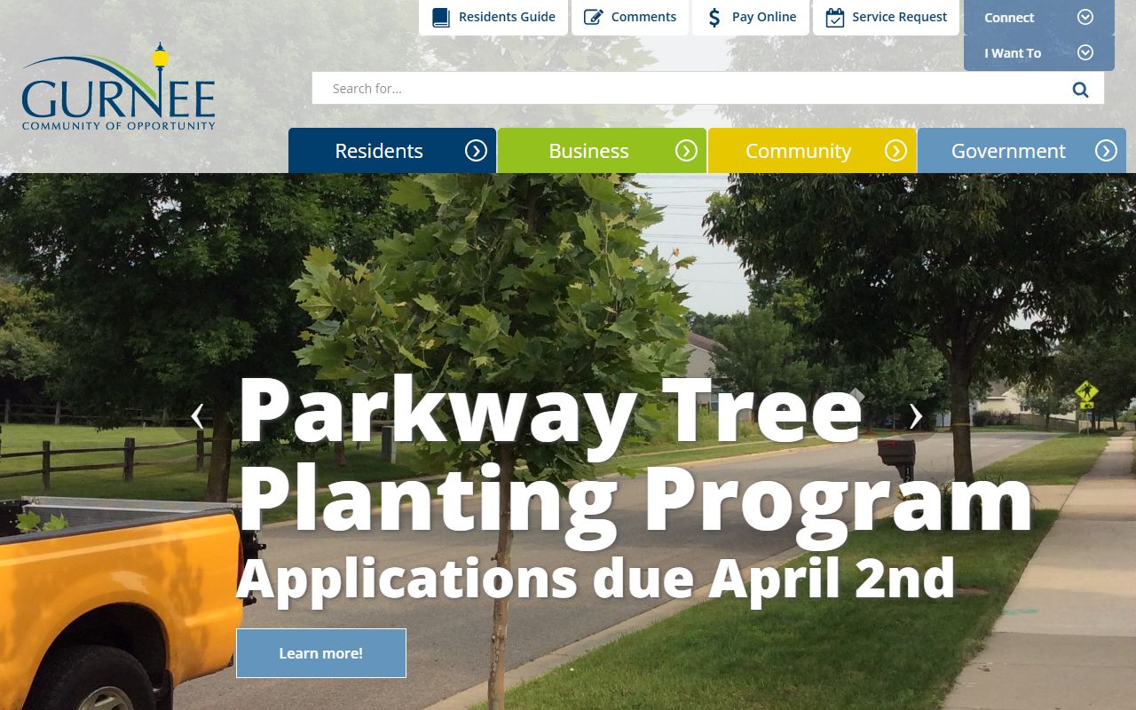 Gurnee White Pages village government homepage showing departments and services