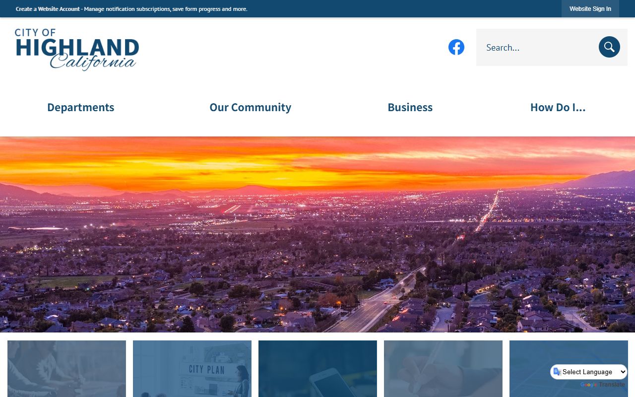 Highland White Pages city government homepage showing local services and contacts