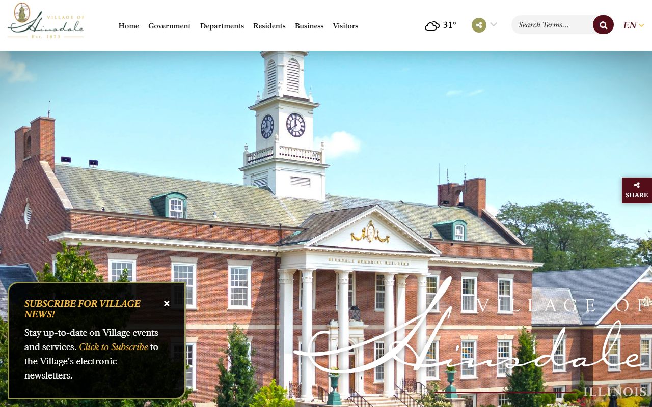 Hinsdale White Pages village homepage showing local government services