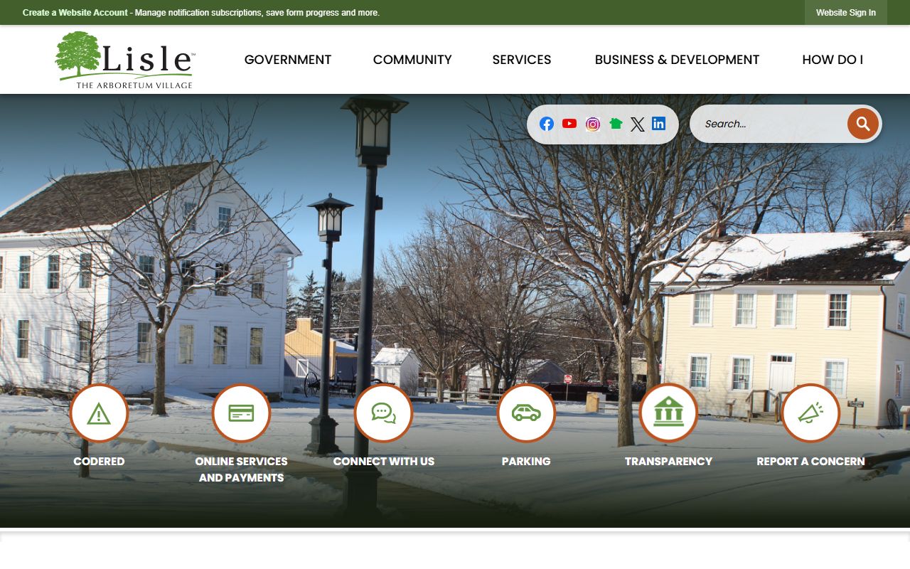 Lisle White Pages village homepage showing local government services