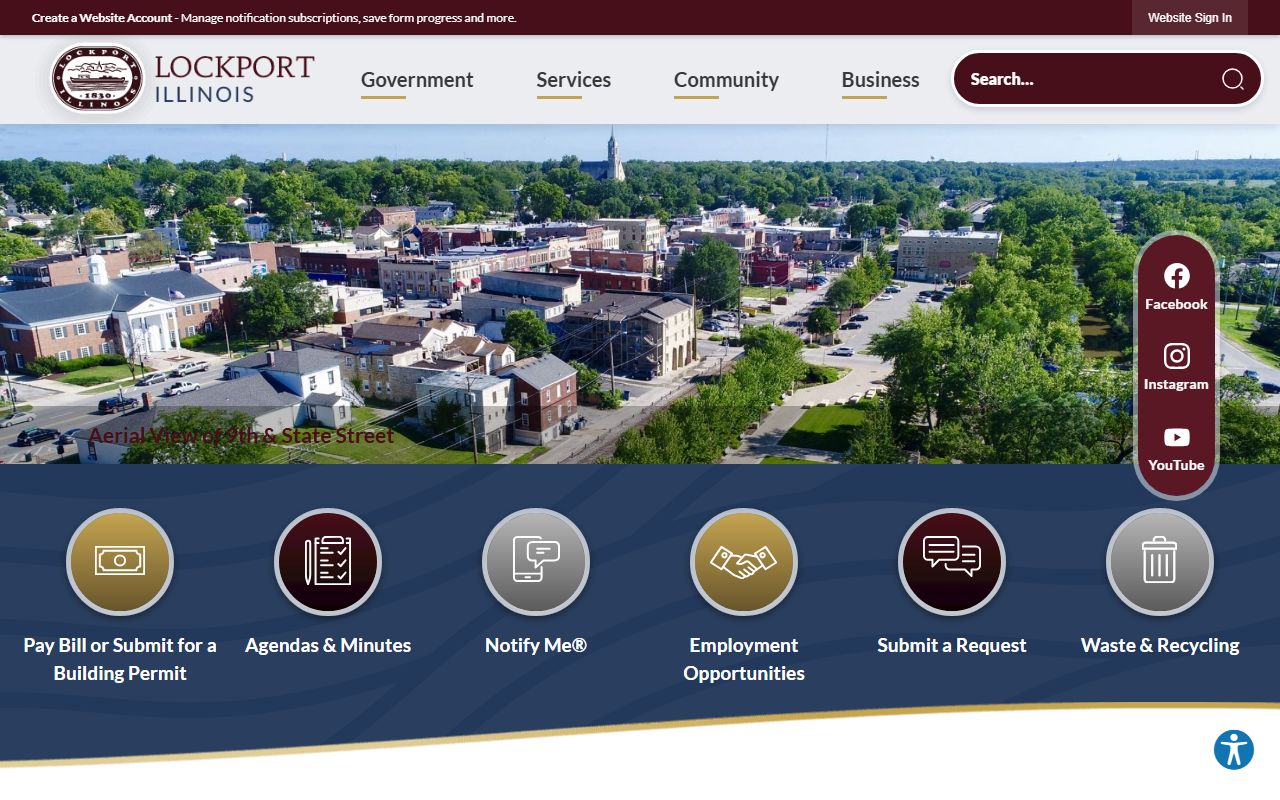Lockport White Pages city homepage showing local government services