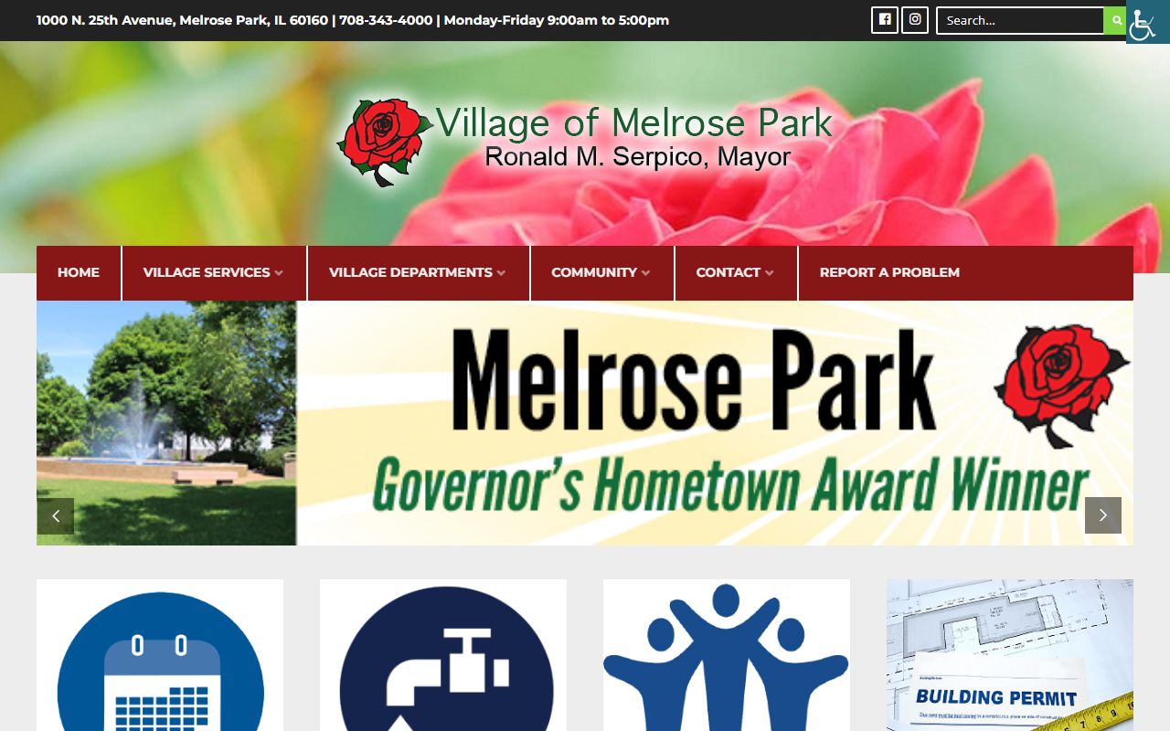 Melrose Park White Pages village homepage showing local government services