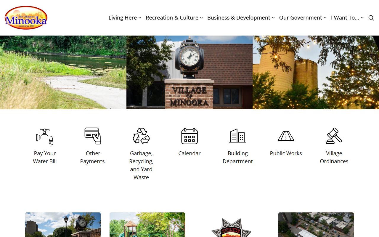Minooka White Pages village homepage showing local government services