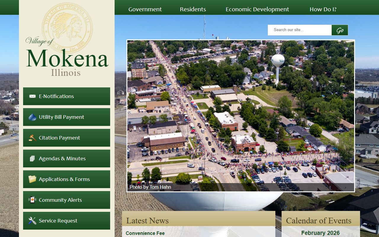 Mokena White Pages village homepage showing local government services
