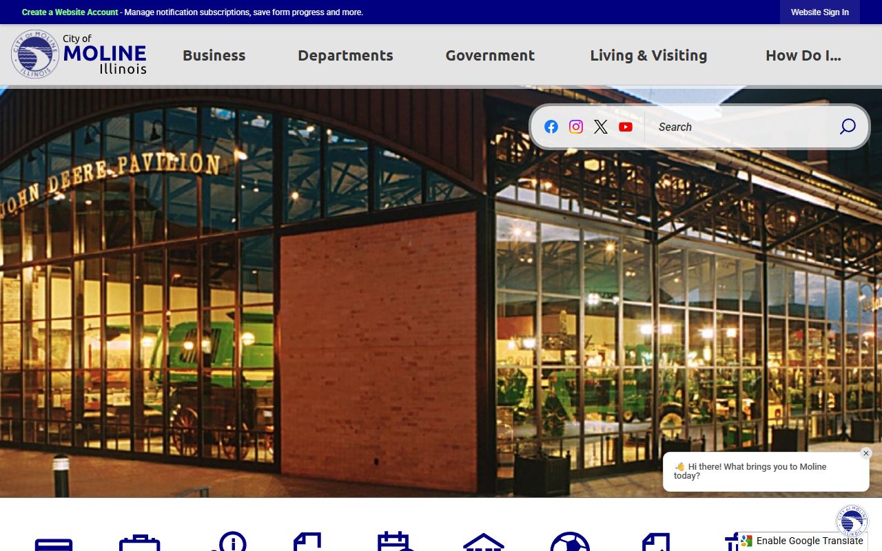Moline White Pages city homepage showing local government services