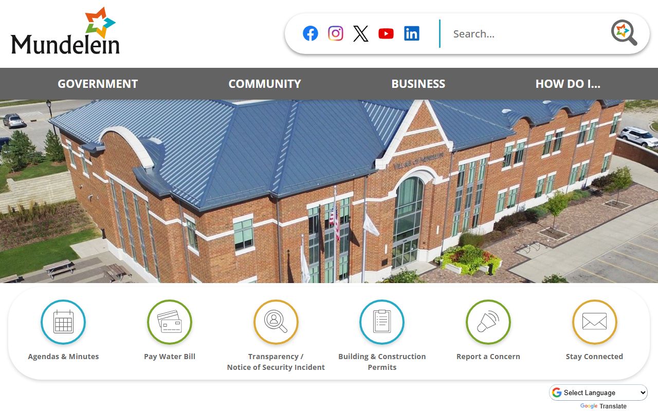 Mundelein White Pages village homepage with government services and contact details