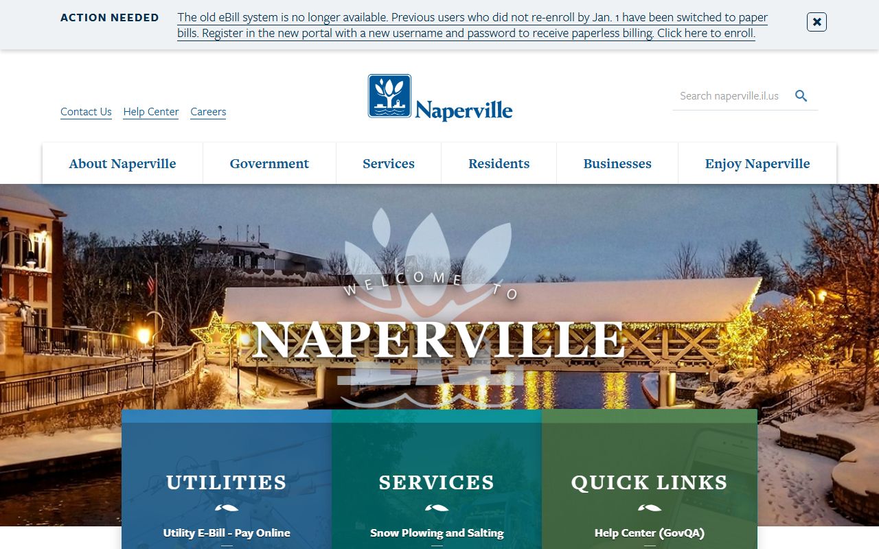 Naperville White Pages city homepage showing local government services