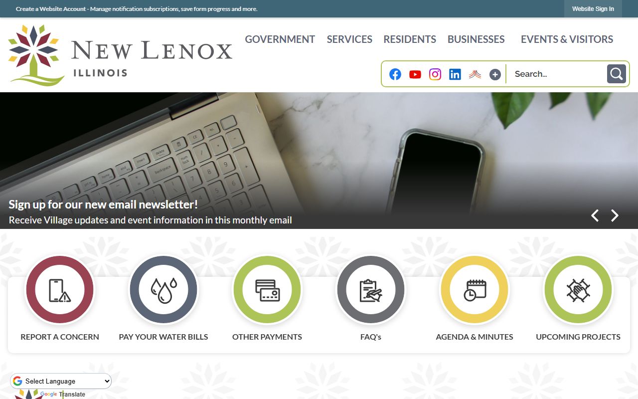 New Lenox White Pages village homepage showing local government services