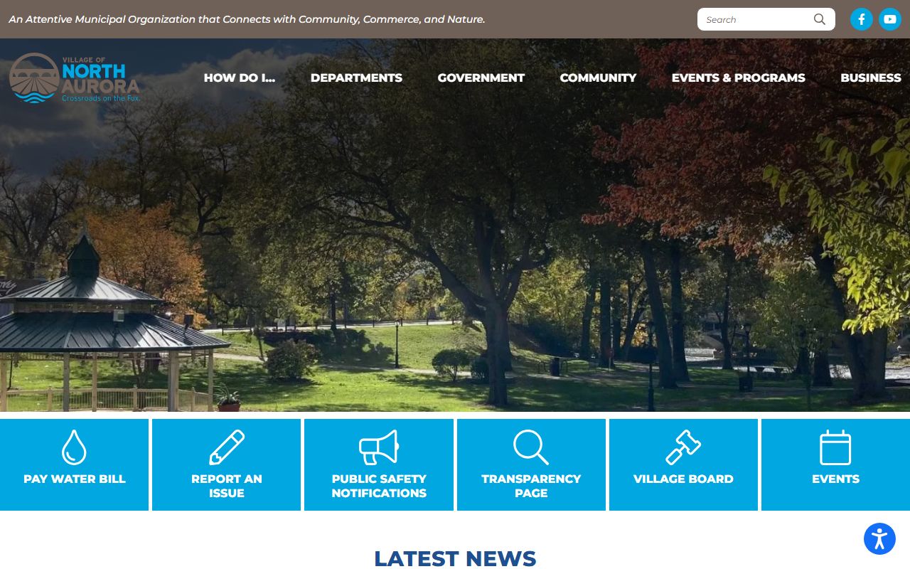 North Aurora White Pages village homepage showing local government services