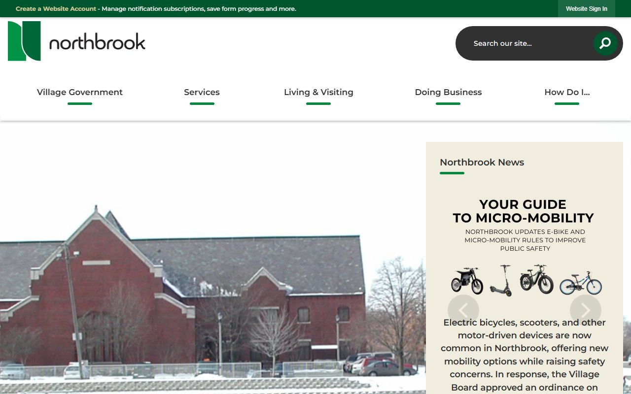 Northbrook White Pages village homepage showing local government services