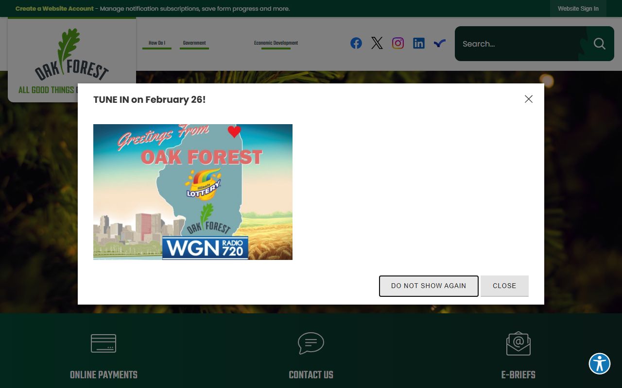 Oak Forest White Pages city homepage showing local government services