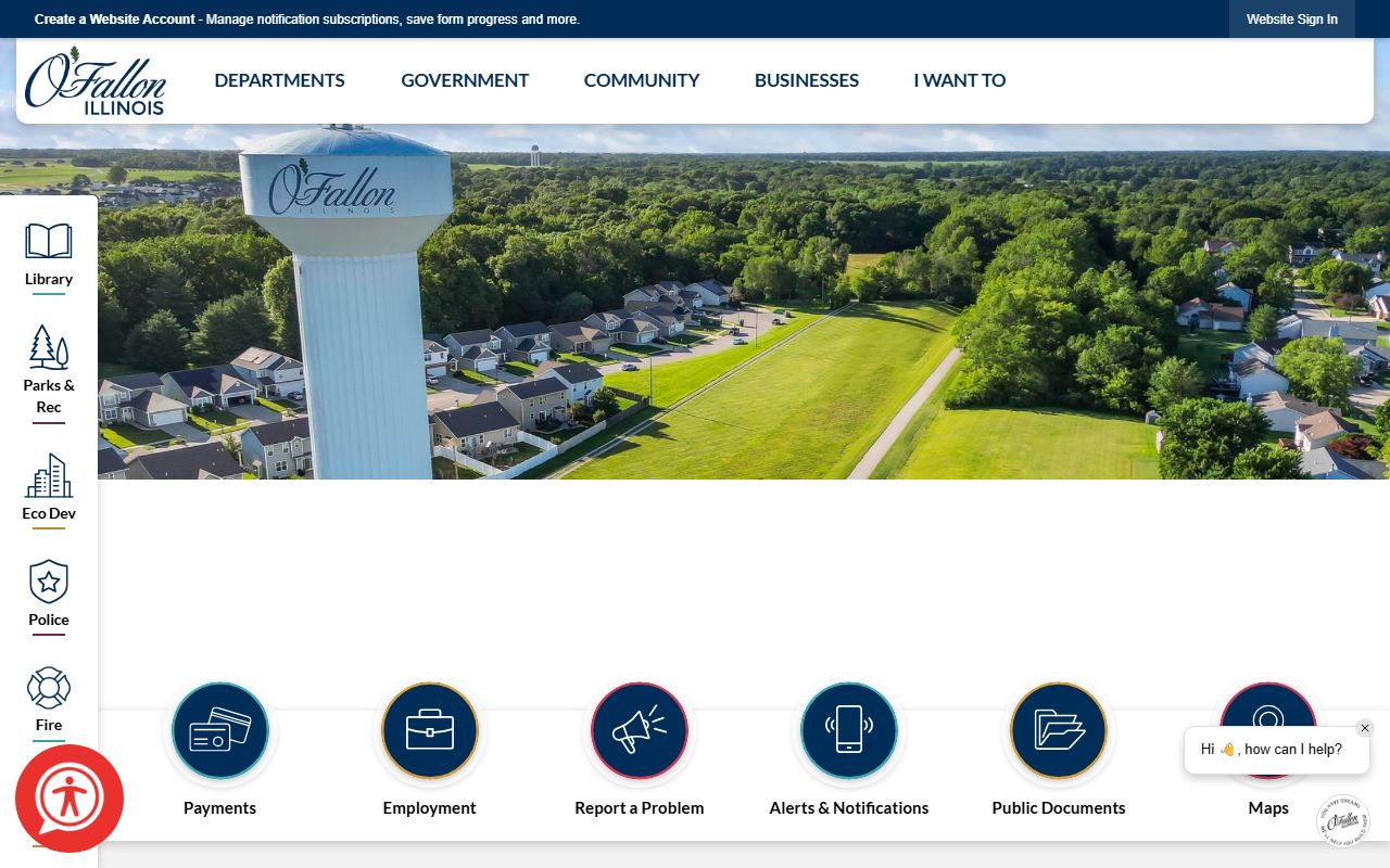 O'Fallon White Pages city homepage showing government services and contact information