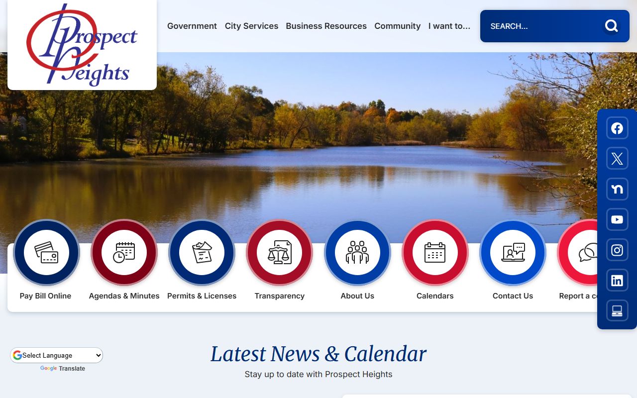 Prospect Heights White Pages city homepage showing government services
