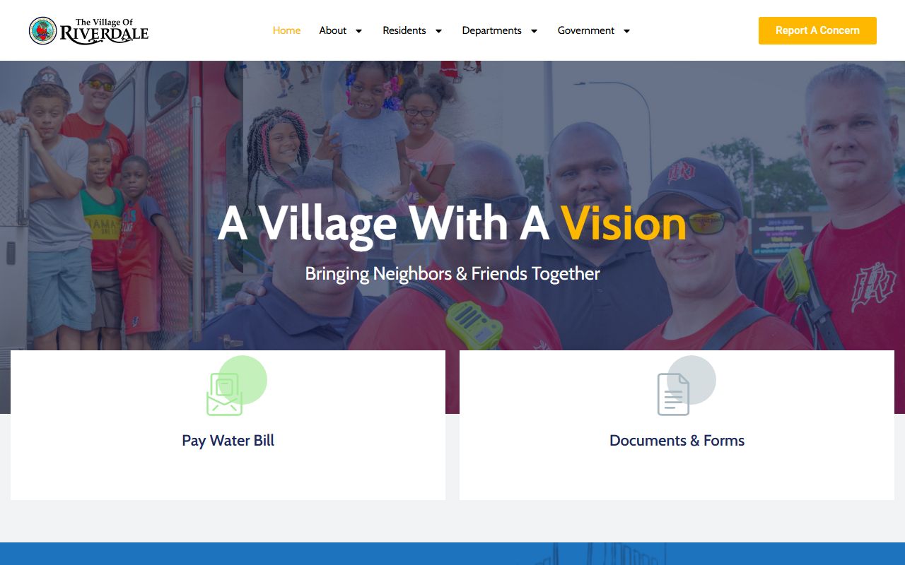 Riverdale White Pages village homepage showing local government services