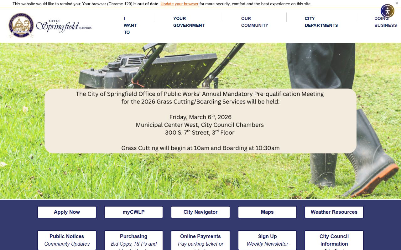 Springfield White Pages city homepage showing local government services