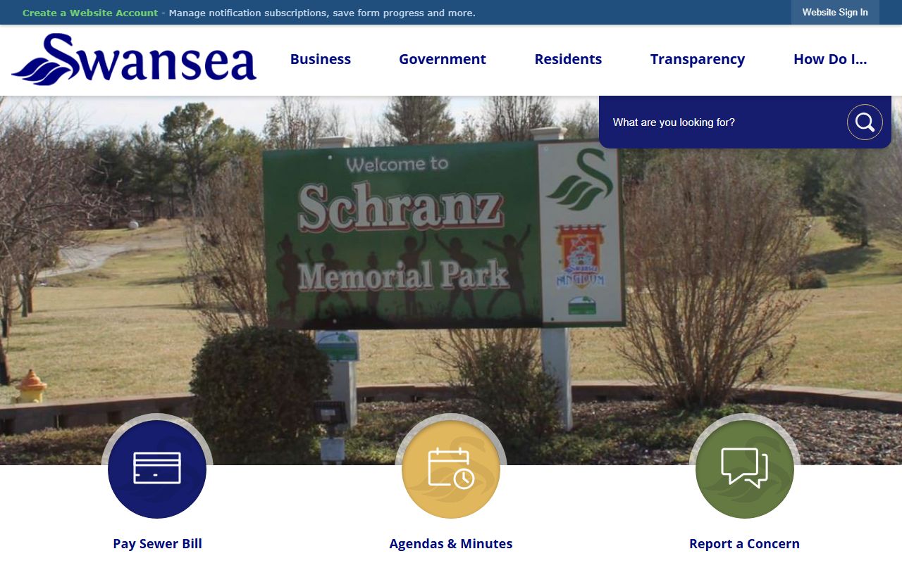 Swansea White Pages village homepage showing local government services