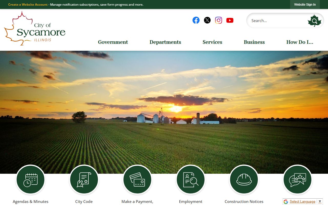 Sycamore White Pages city homepage showing local government services