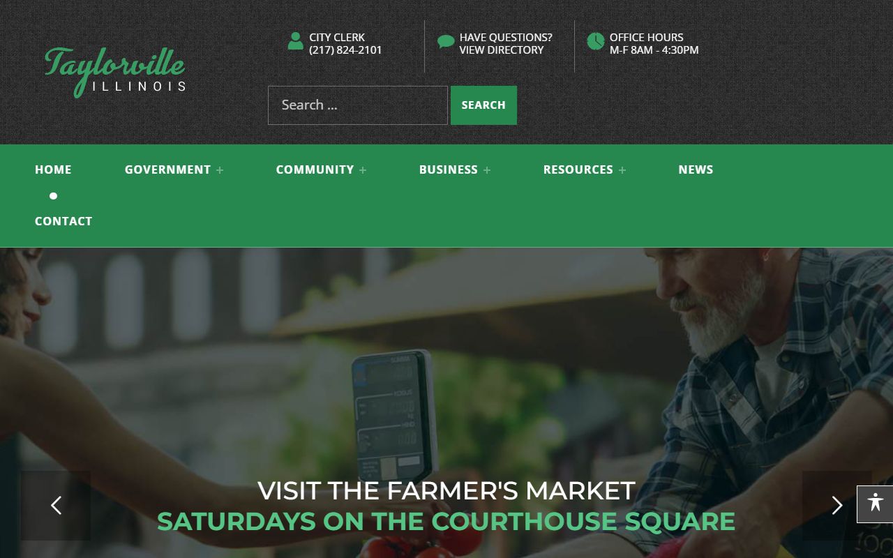 Taylorville White Pages city homepage showing local government services