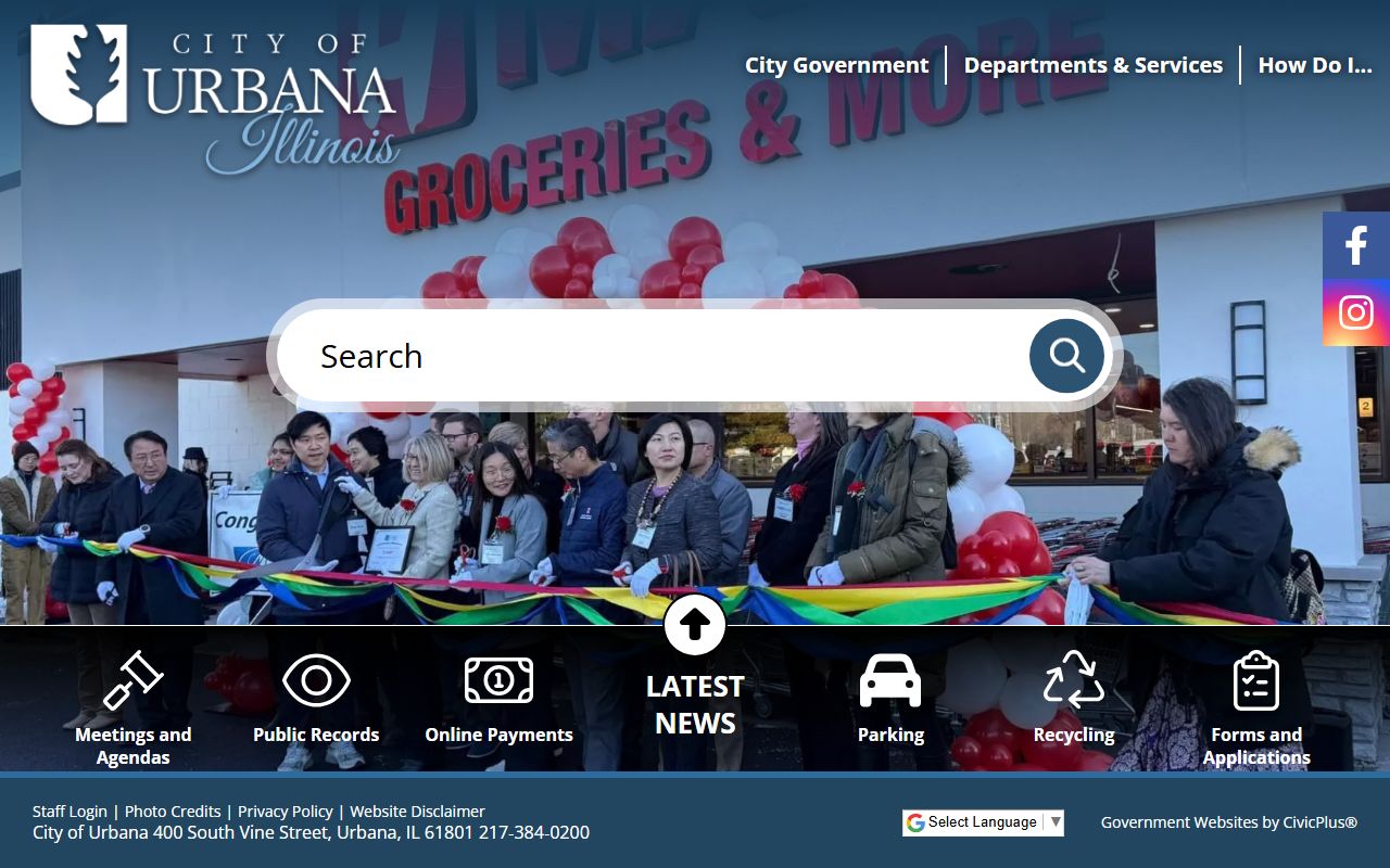 Urbana White Pages city homepage showing local government services