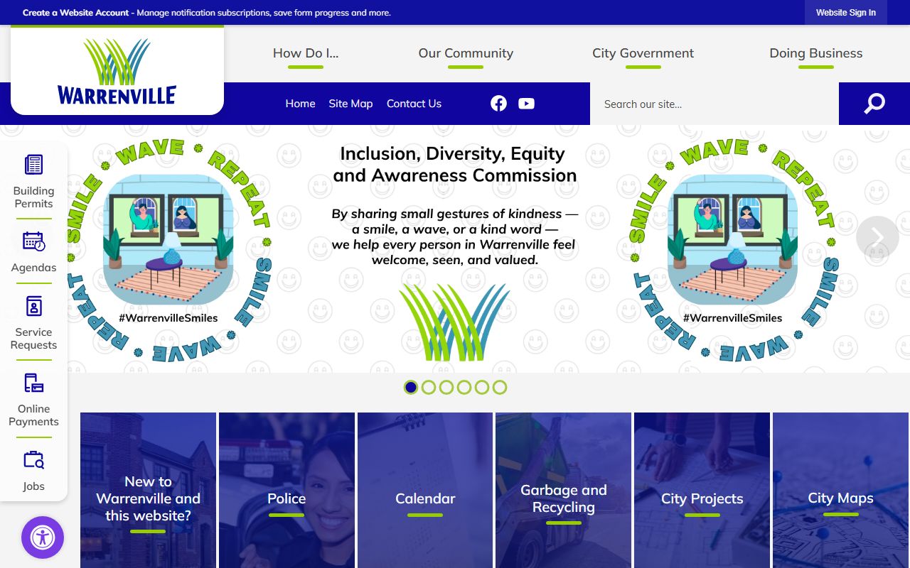 Warrenville White Pages city homepage showing local government services
