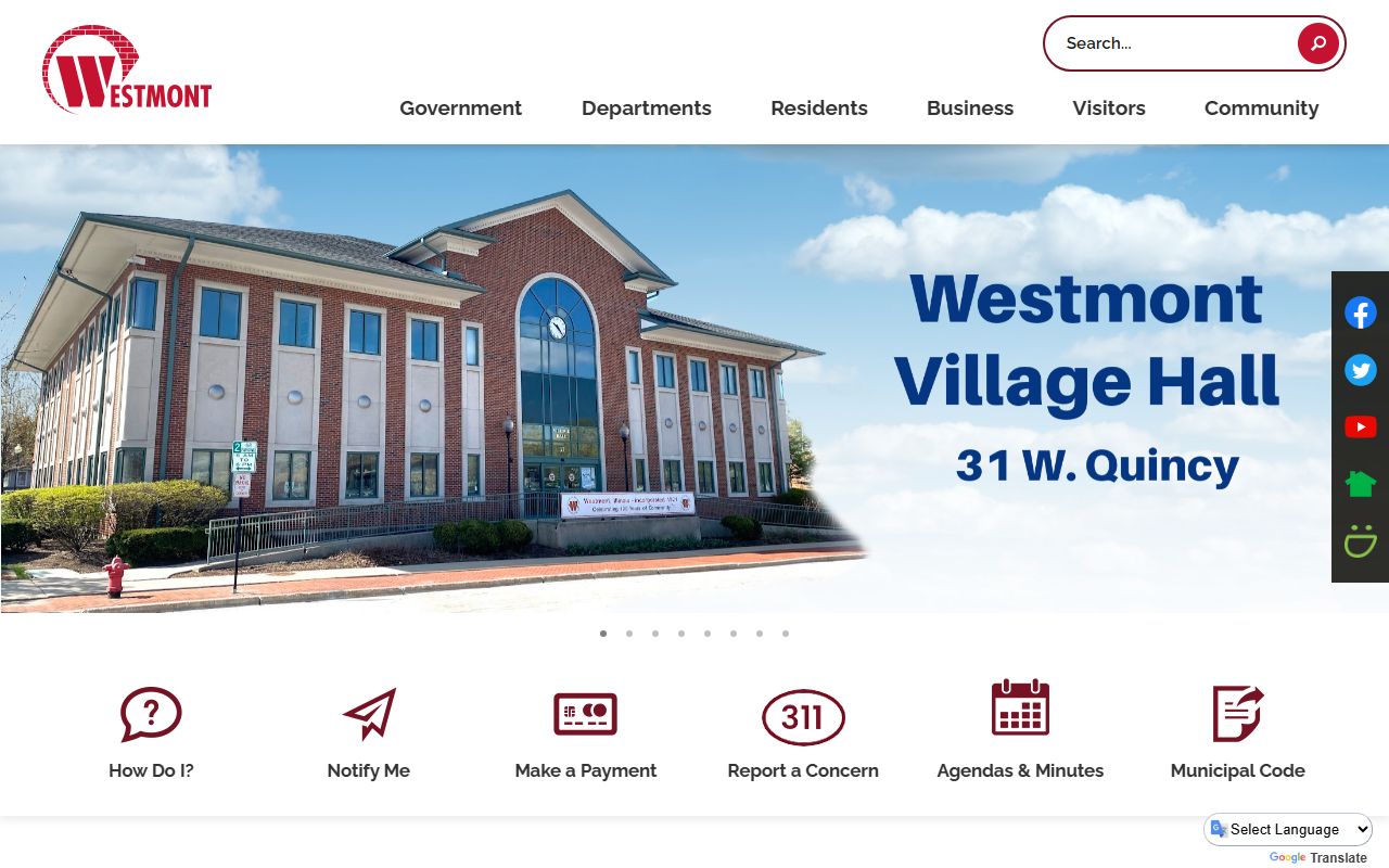 Westmont White Pages village homepage showing local government services