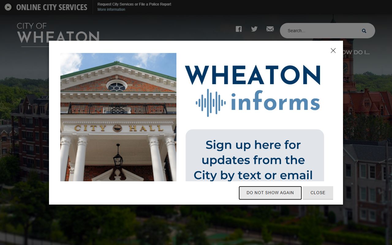 Wheaton White Pages city homepage showing local government services