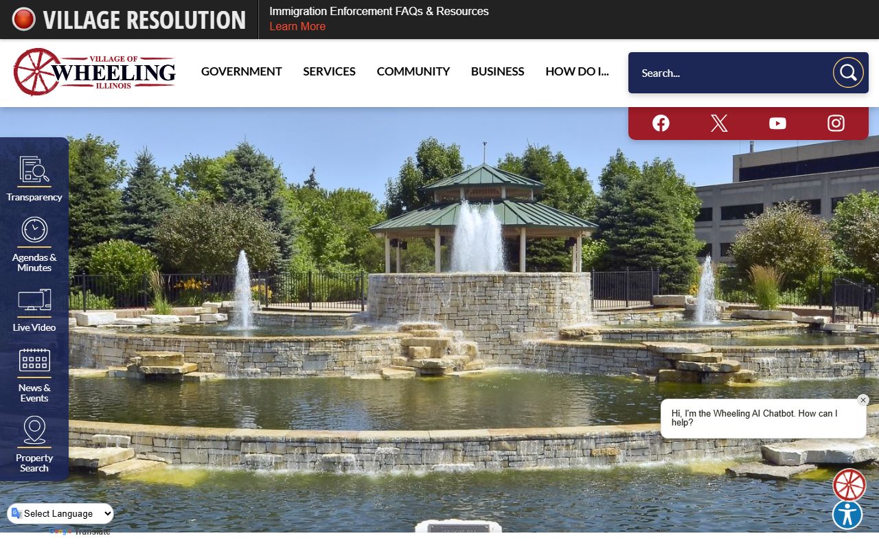 Wheeling White Pages village homepage showing local government services