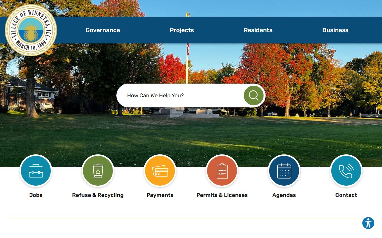 Winnetka White Pages village homepage showing local government services