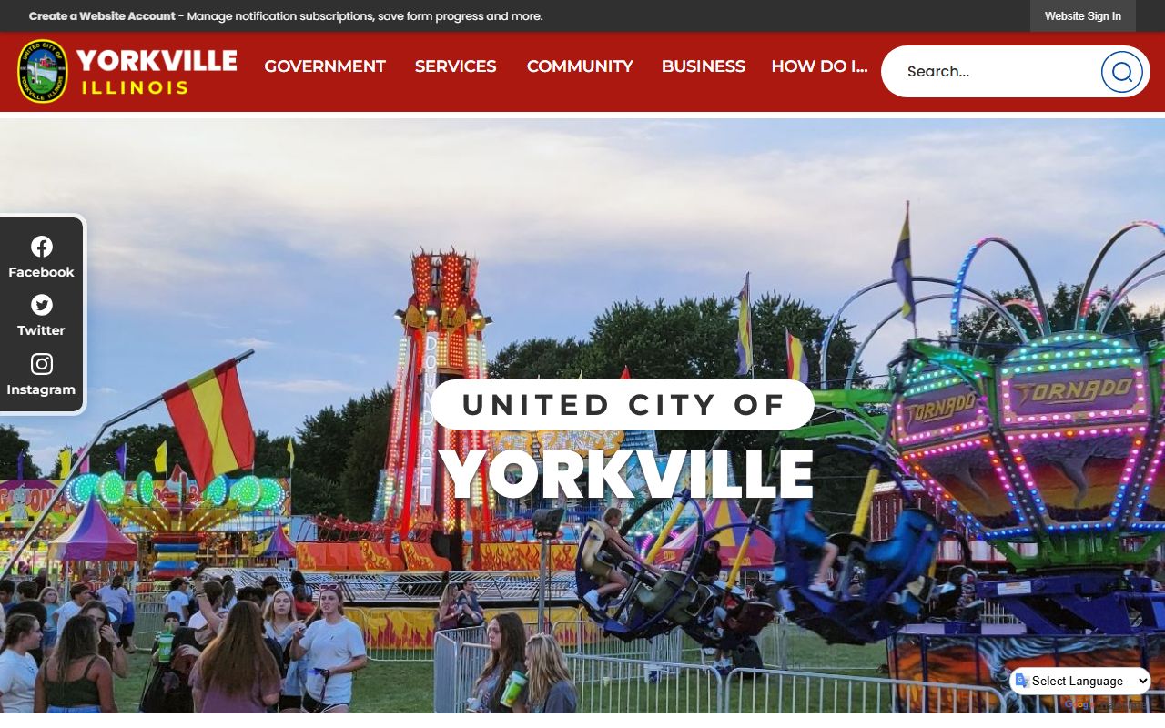 Yorkville White Pages city homepage showing local government services