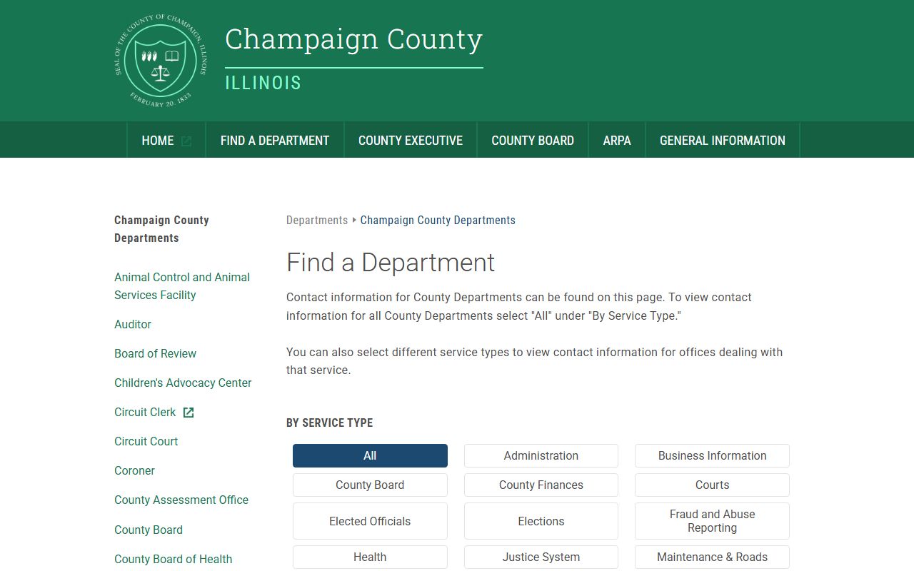Champaign County White Pages departments listing
