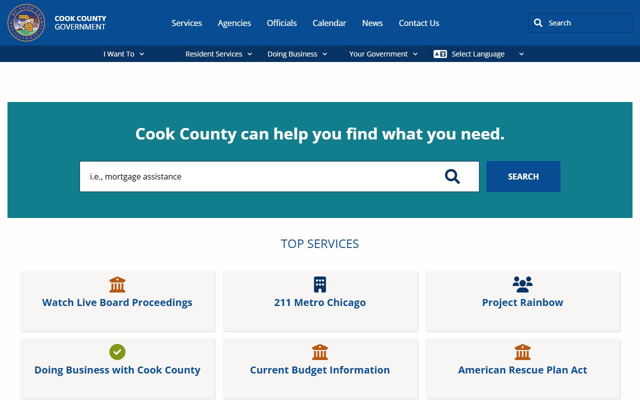 Cook County White Pages government homepage
