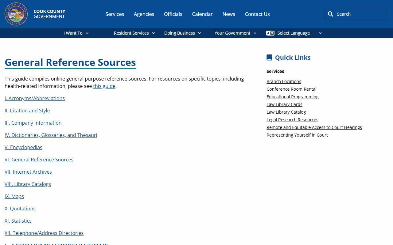 Cook County White Pages reference sources page