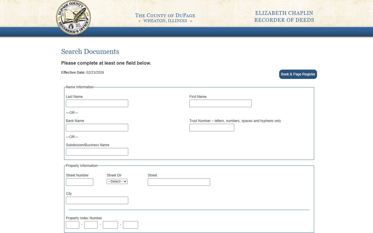 DuPage County White Pages document search tool