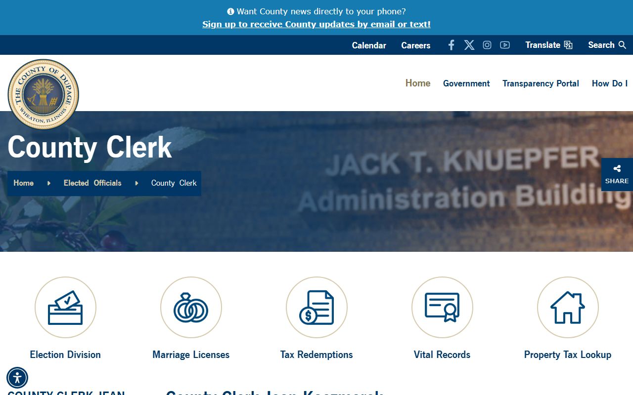 DuPage County White Pages clerk office page