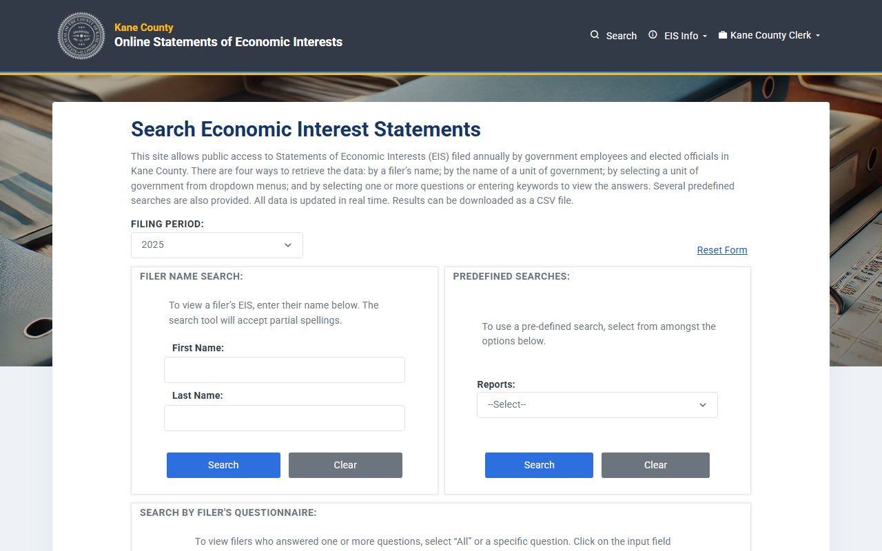 Kane County White Pages economic interests search