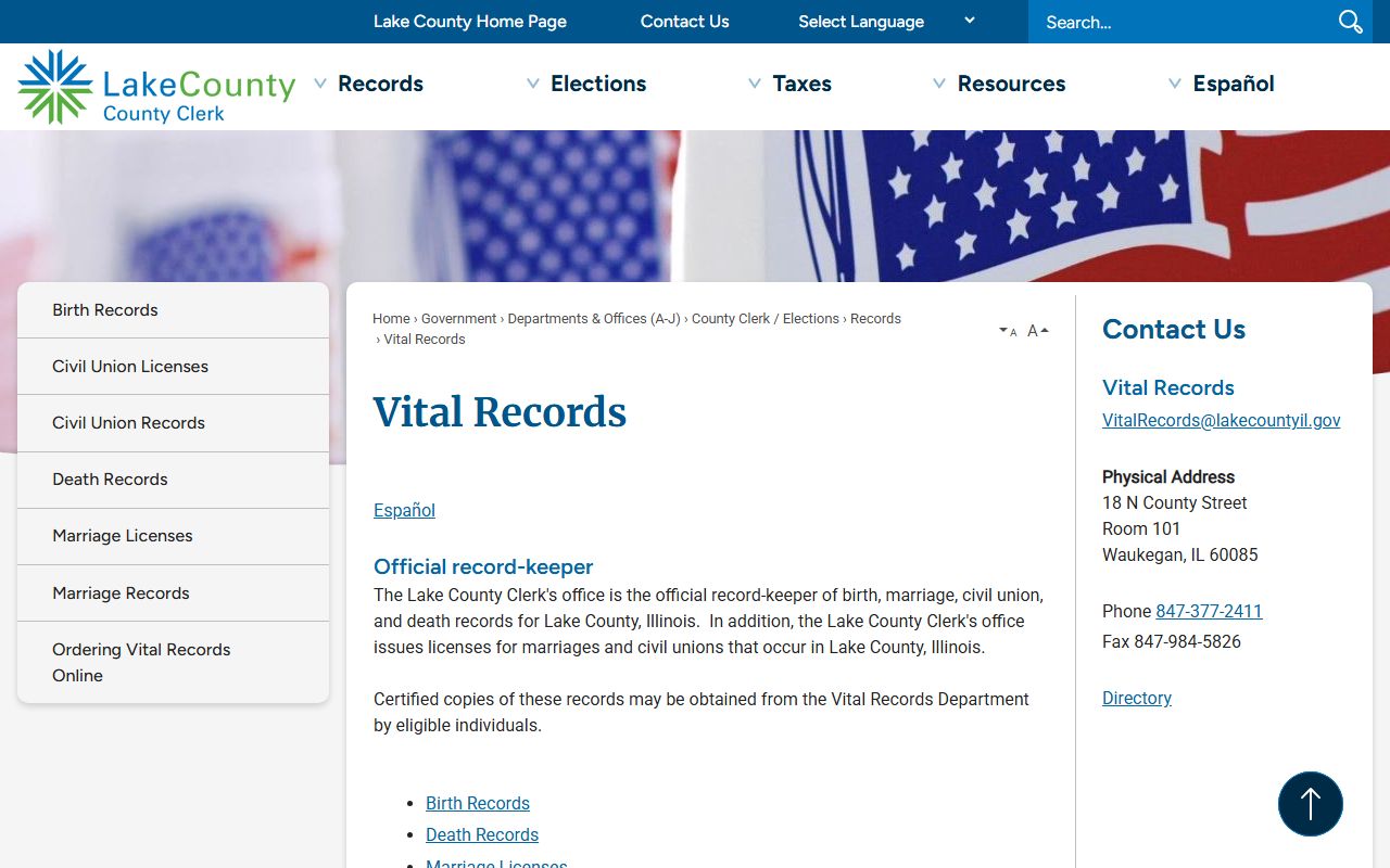 Lake County White Pages vital records page
