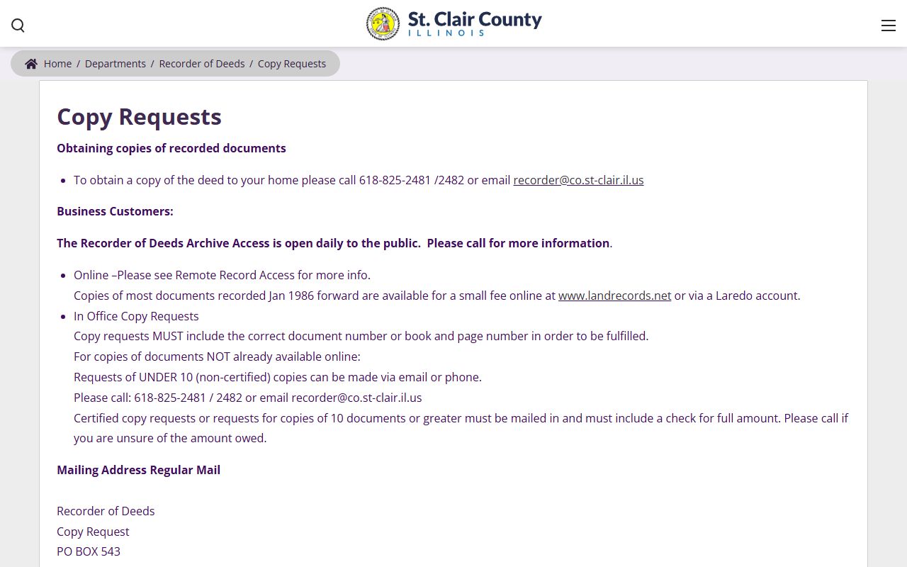 St. Clair County White Pages copy request information