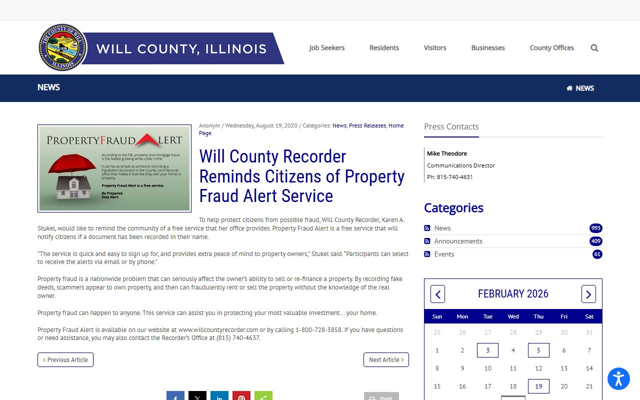 Will County White Pages property fraud alert service