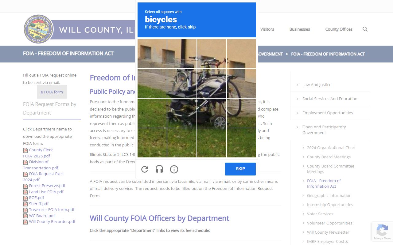 Will County White Pages FOIA request page