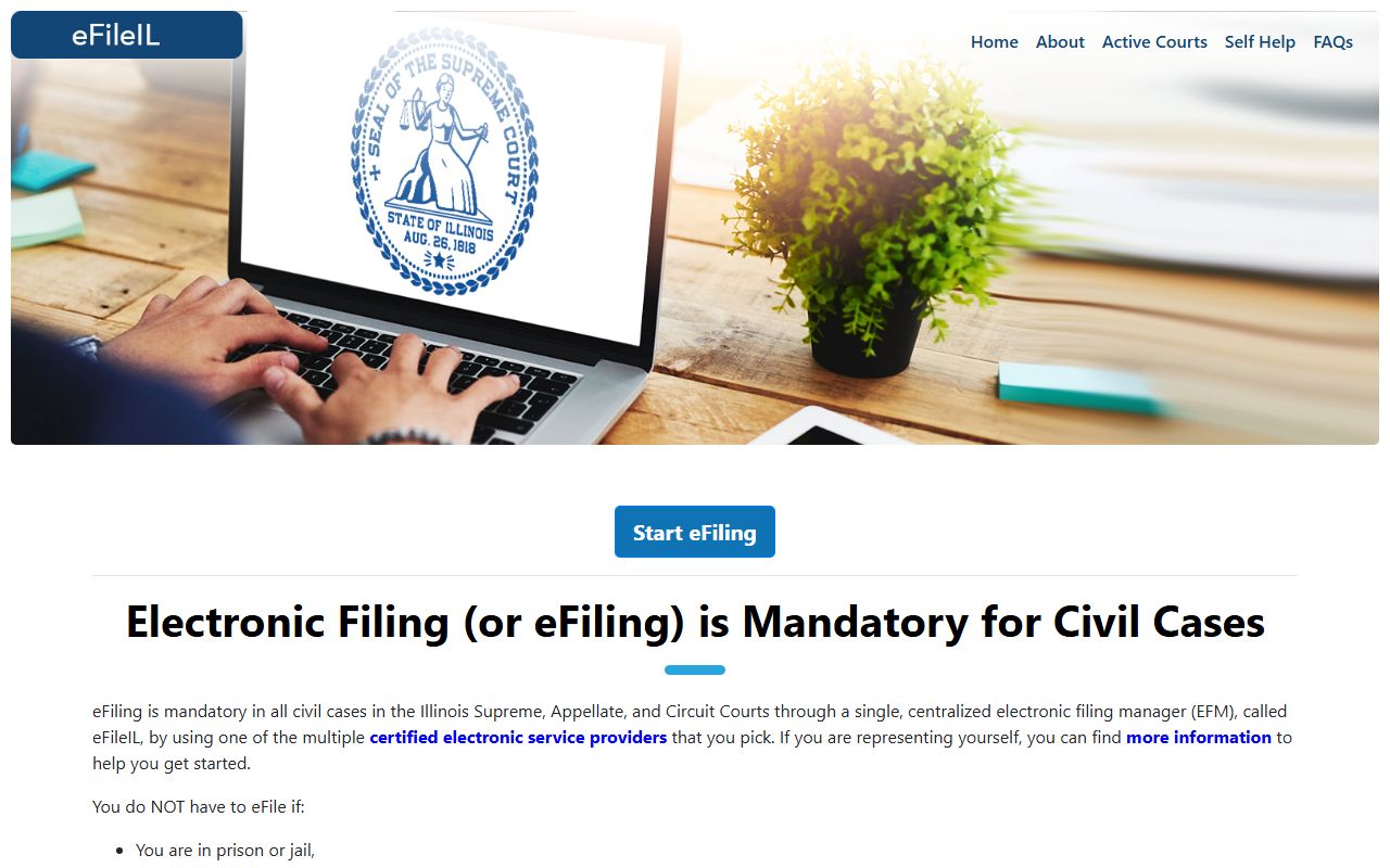 eFileIL portal for Illinois white pages court filing records