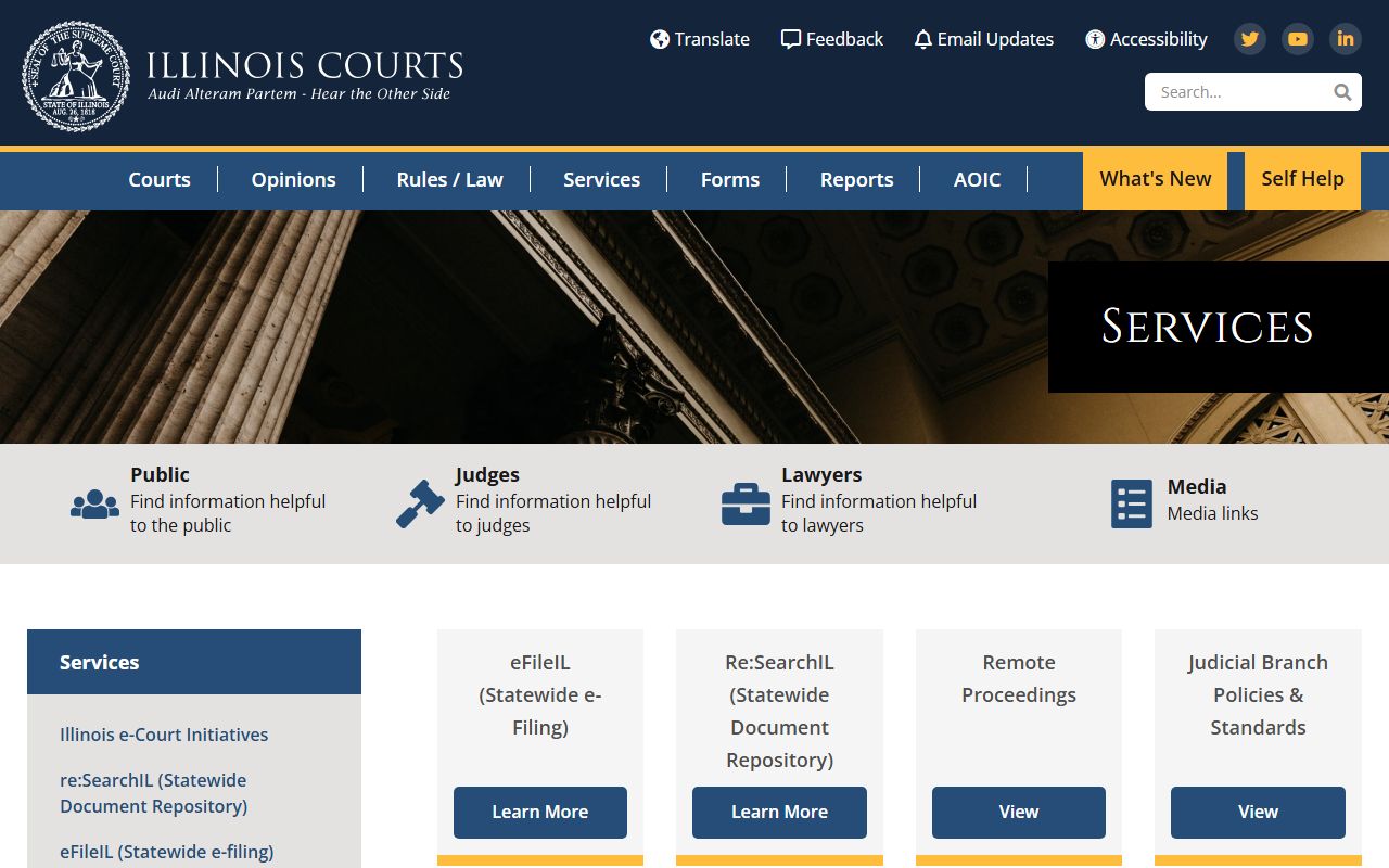 Illinois Courts eServices portal for white pages record access