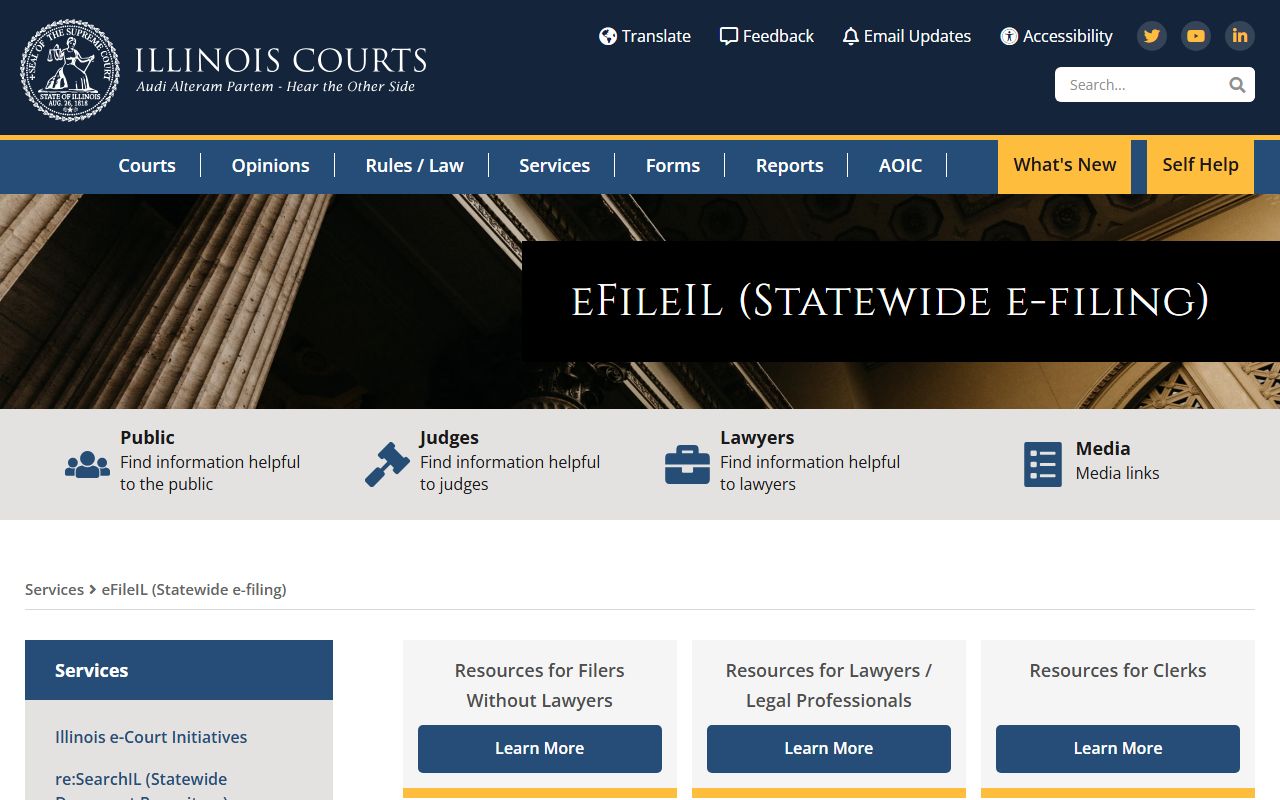 Illinois eFileIL details page for white pages court records