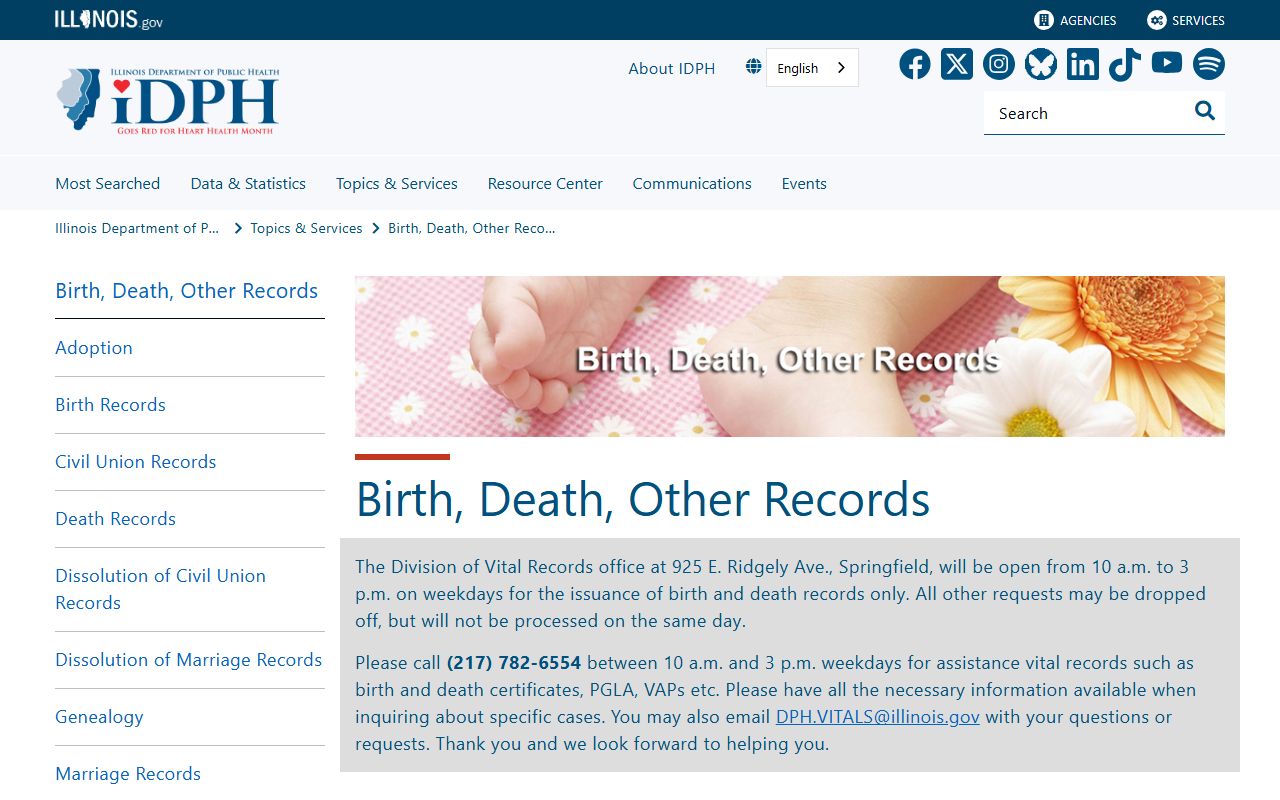 Illinois Department of Public Health vital records for white pages searches